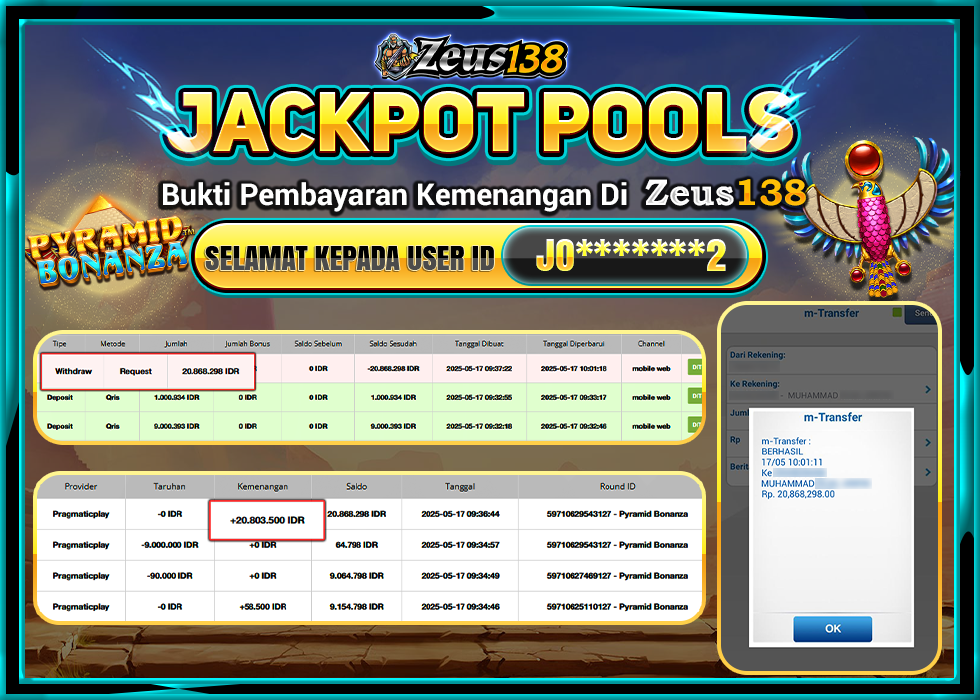 ZEUS138 PIRAMID BONANZA Rp.20.868.298,- LUNAS